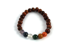 Chakra stone and wood elastic bracelet