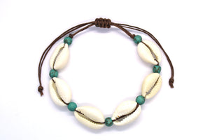 Cowrie shell and turquoise beach bracelet
