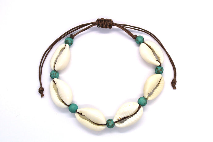 Bracelet beach Cowrie shell and turquoise