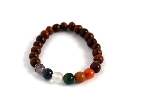 Chakra stone and wood elastic bracelet