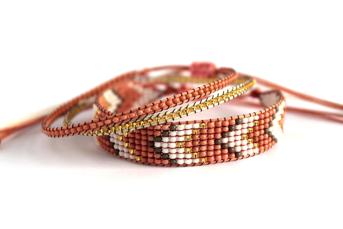 Bracelet 3 pack Coral peach chevron N02