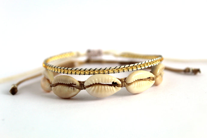 Bracelet 2 pack cowrie shell natural NJS010
