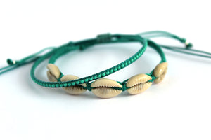 Bracelet 2 pack cowrie shell teal NJS012