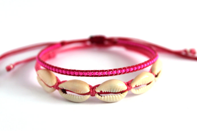 Bracelet 2 pack fuscia cowrie shell N13