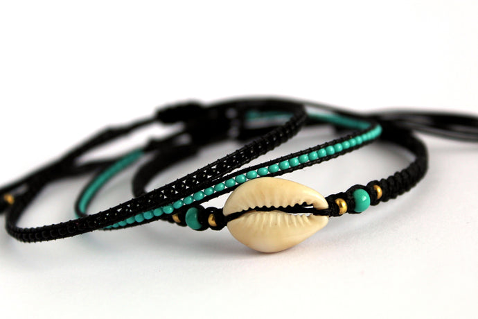 Bracelet 3 pack cowrie and turquoise N13