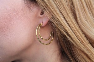 Double hoop brass earrings gold