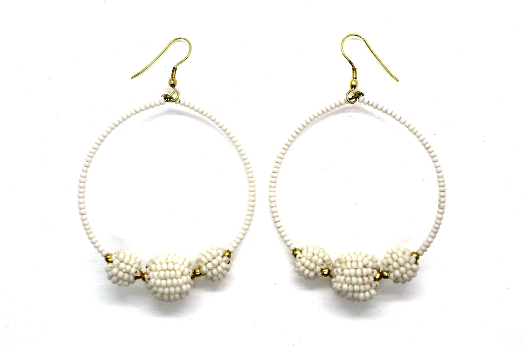 Beaded earring hoops dusty white