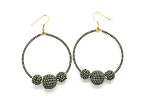 Beaded Hoop earrings moss green