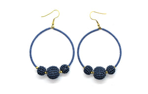 Beaded Hoop earrings denim blue