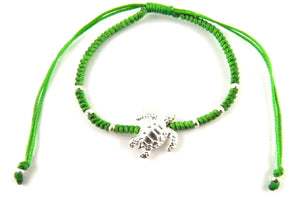 Sr770 green big turtle macrame bracelet