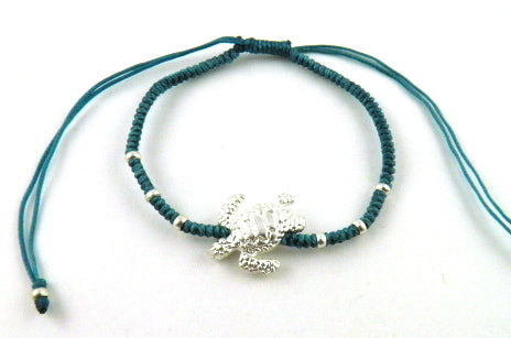 SR770 teal big turtle macrame bracelet